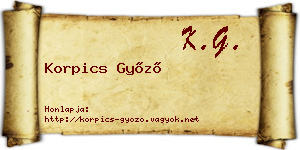 Korpics Győző névjegykártya